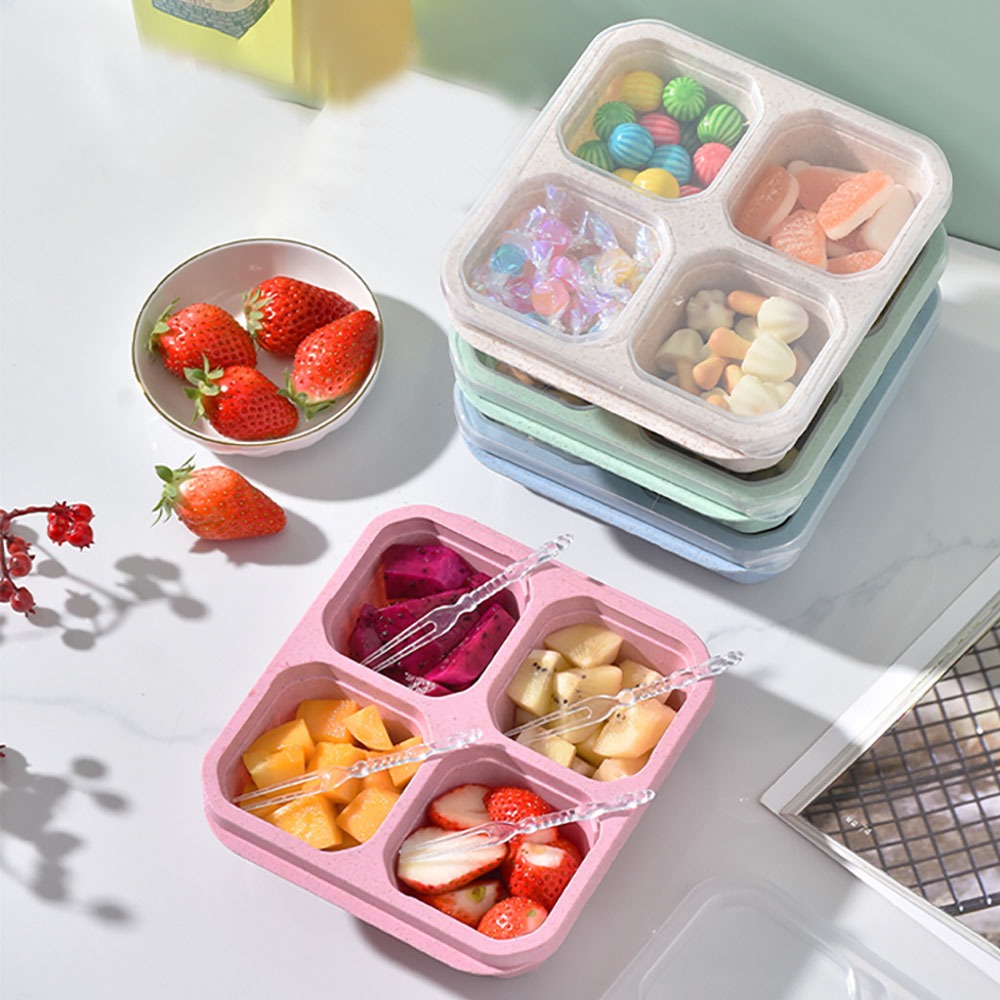 Food Snacks Candy - 1 Stück Wiederverwendbarer Weizenstroh-Behälter mit 4